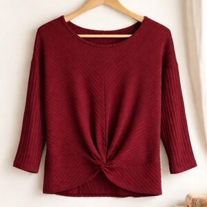 Parallel Skies Burgundy Ribbed Twist Front Top XL